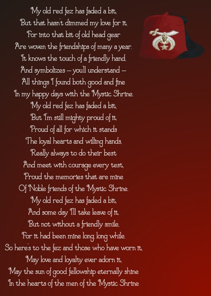 My Old Red Fez - A Famous Poem in the Shrine